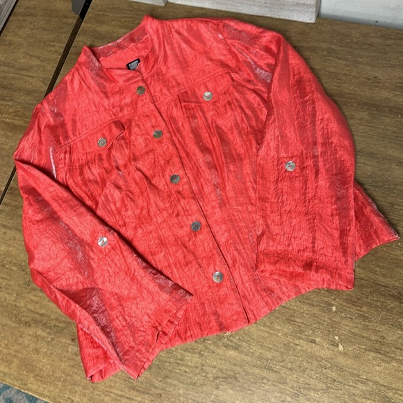 Gumps San Francisco like new shiny bright vibrant coral buttons blouse - Picture 3 of 6